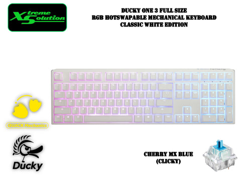 Ducky One 3 Full Size - RGB HotSwappable Mechanical Keyboard - Classic White Edition (Cherry Mx Switches)