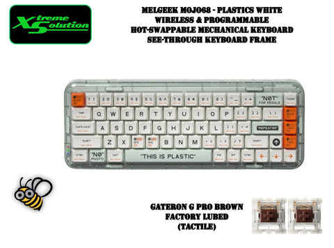 Melgeek Mojo 68 - Plastic White Wireless See Through Keyboard (Gateron G Pro Brown)