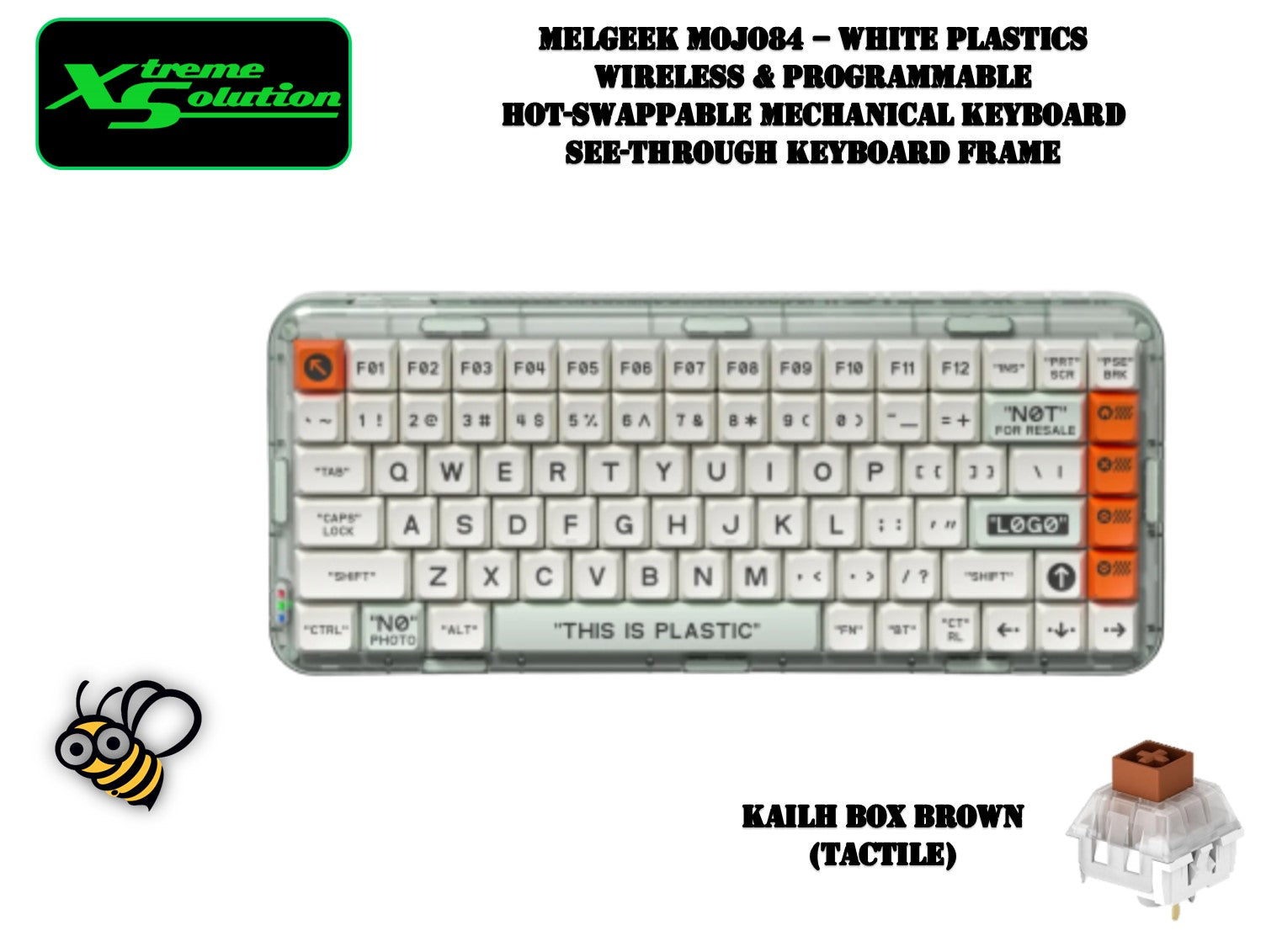 Melgeek Mojo 84 - White Plastic Wireless See Through Keyboard